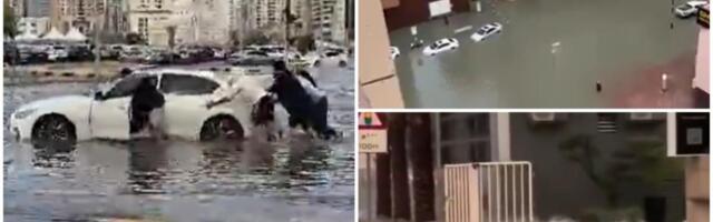 LUKSUZNA KOLA GURAJU KROZ VODU DO KOLENA: Velike poplave pogodile Dubai, pogledajte neverovatne prizore! Najjača kiša u poslednjih 76 godina (FOTO/VIDEO)