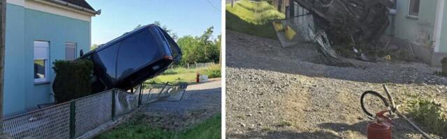VOZILA PIJANA, PA KOLIMA SLETELA U DVORIŠTE KUĆE - NAGLAVAČKE! Pogledajte nesvakidašnju nesreću: "Zamislite spavate i vidite AUTOMOBIL pod PROZOROM!" (FOTO)
