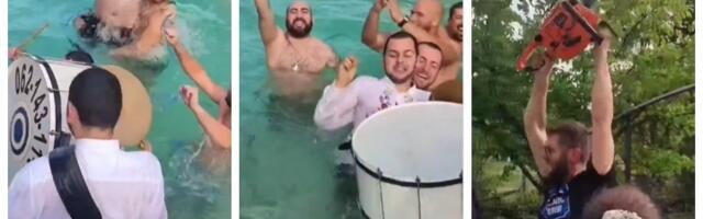 "Živeće ovaj narod": Ušli sa trubačima u bazen, a onda se pojavio mladić sa motornom testerom (VIDEO)