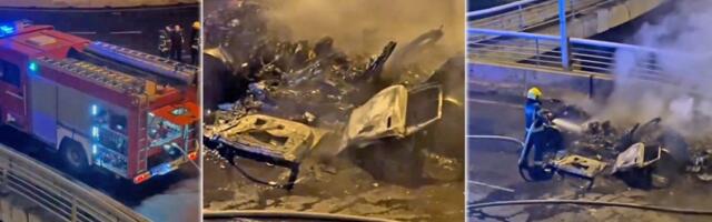 Stravičan prizor  na mostu na Adi: Automobil potpuno izgoreo (VIDEO)