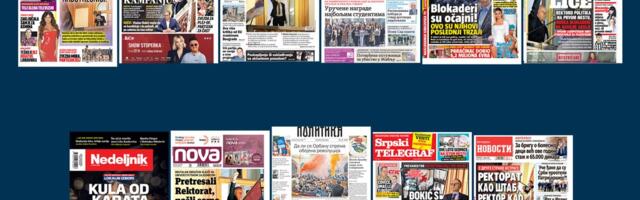 NASLOVNE STRANE SUTRAŠNJIH NOVINA: Prelistavanje štampe za četvrtak, 2. april 2026. godine