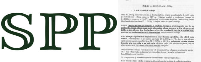 Pogledajte žalbu koju je SPP podnijela Višem sudu u Novom Pazaru sa zahtjevom za ponavljanje izbora