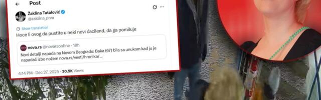 SRAMOTNO! ŽAKLINA TATALOVIĆ ZLOUPOTREBLJAVA NAPADAČA NA BAKU U POLITIČKE SVRHE! Morbidan tvit blokaderske novinarke, povezala nasilnika s Ćacilendom (FOTO)
