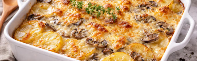 Kremasti gratin od krompira sa šampinjonima i suvim vrganjima (RECEPT)
