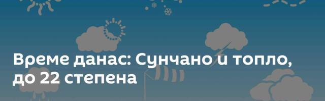 Време данас: Сунчано и топло, до 22 степена