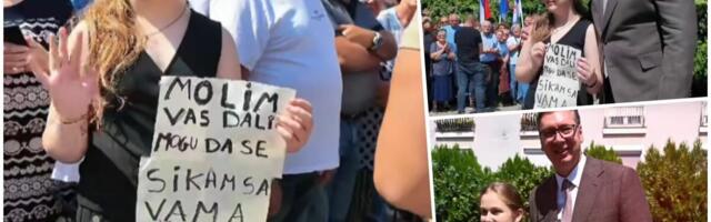 "ČULA SAM DA ĆE VUČIĆ DA DOĐE U SVILAJNAC..." Ko je mala Emilija (10) koja se danas slikala s predsednikom jer je ovo pisalo na njenom transparentu (VIDEO)