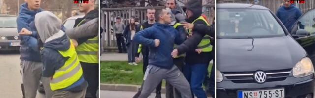 Incident na blokadi ispred ŠKOLE: Muškarac pokušao da se obračuna sa okupljenima, zaleteo se na učenike (VIDEO)
