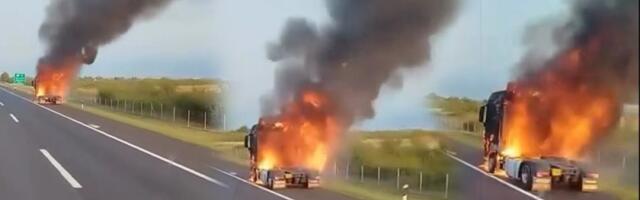 Jeziva buktinja nasred puta: Gori kamion kod Šimanovaca (VIDEO)