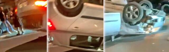 Strašna saobraćajka u Beogradu: Automobil se prevrnuo na krov (VIDEO)