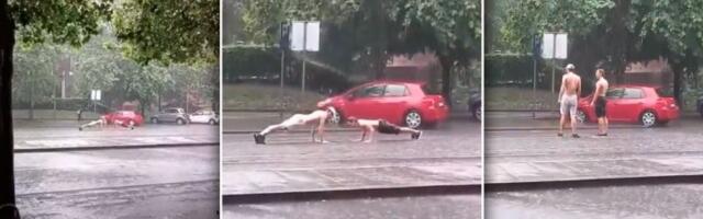 Sklekovi na pljusku: Beogradski ŠOU (VIDEO)