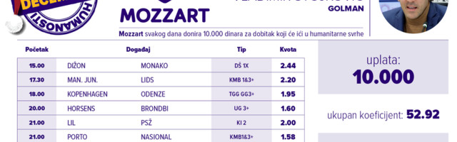 1654. Humanitarni tiket u podne:VLADIMIR STOJKOVIĆ tipuje za Udruženje Čika Boca – Budi human