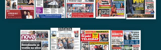 NASLOVNE STRANE SUTRAŠNJIH NOVINA: Prelistavanje štampe za utorak, 23. decembar 2025. godine