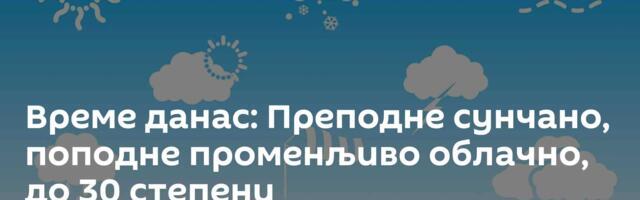 Време данас: Преподне сунчано, поподне променљиво облачно, до 30 степени