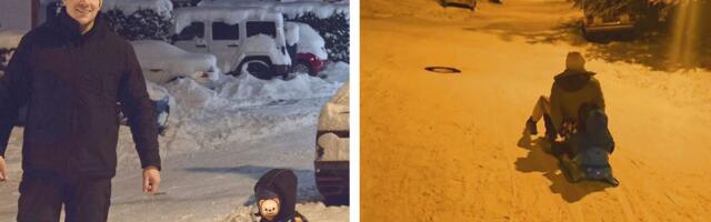 Sloba Radanović vuče sina na sankama, okupio pola komšiluka u Višnjičkoj banji: "Najbolja ulica na svetu!"