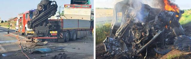 HORROR SCENES NEAR RUMA: Truck disappears in flames, driver BURNS ALIVE as two trucks collide head-on